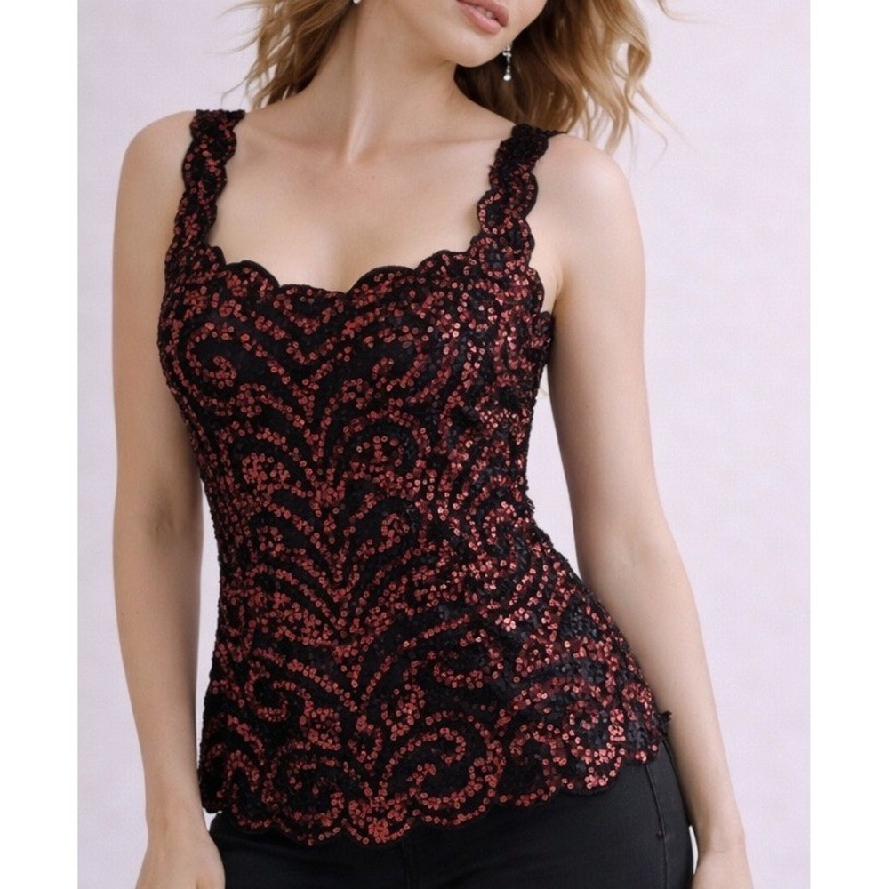 Vintage Y2K Sequin Tank Top Medium Going Out Club Sparkle Party Stretch McBling